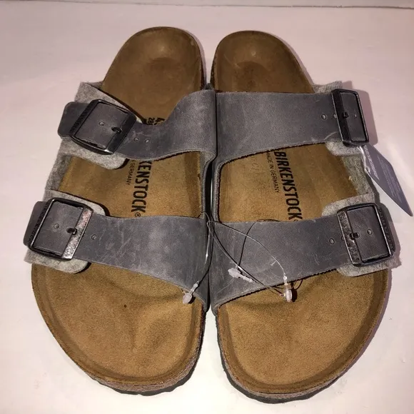 Birkenstock Grey Leather/Felt MENS Arizona Sandals Shoes sz 10/43