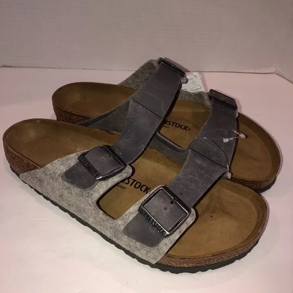 Birkenstock Grey Leather/Felt MENS Arizona Sandals Shoes sz 10/43