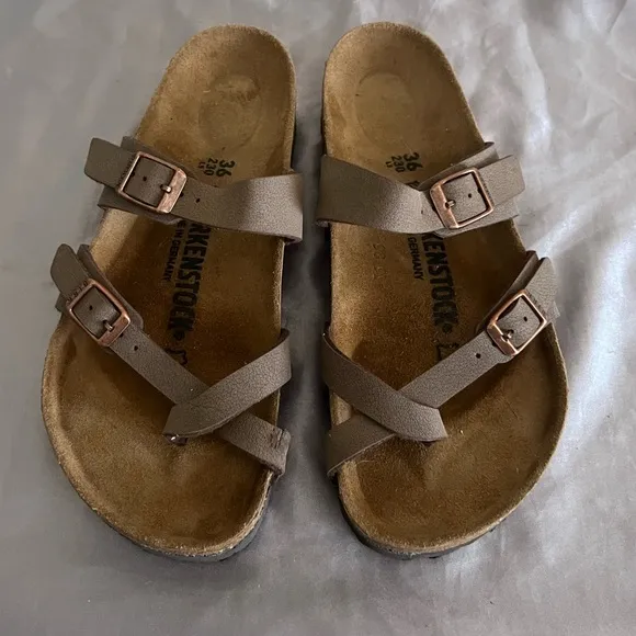 Birkenstock Mayari Brown Leather Sandal Shoes 36