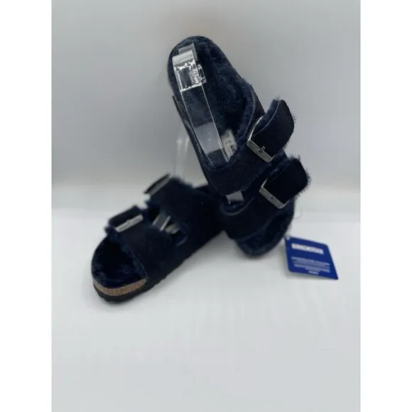 Birkenstock Sandals Arizona Shearling Blue Suede Leather Vacay Shoes Sz 38 US 7