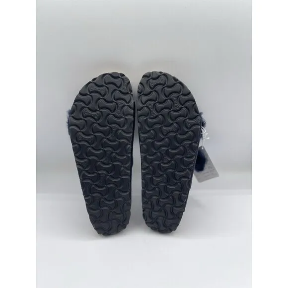 Birkenstock Sandals Arizona Shearling Blue Suede Leather Vacay Shoes Sz 38 US 7