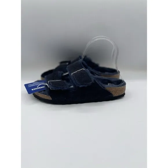 Birkenstock Sandals Arizona Shearling Blue Suede Leather Vacay Shoes Sz 38 US 7