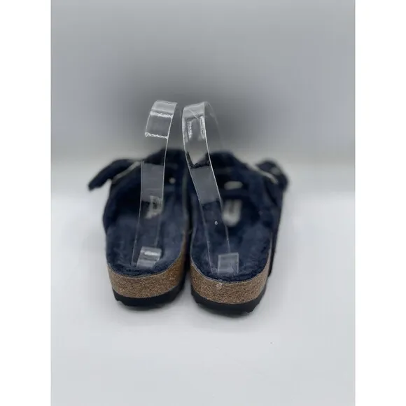 Birkenstock Sandals Arizona Shearling Blue Suede Leather Vacay Shoes Sz 38 US 7