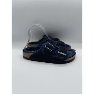 Birkenstock Sandals Arizona Shearling Blue Suede Leather Vacay Shoes Sz 38 US 7