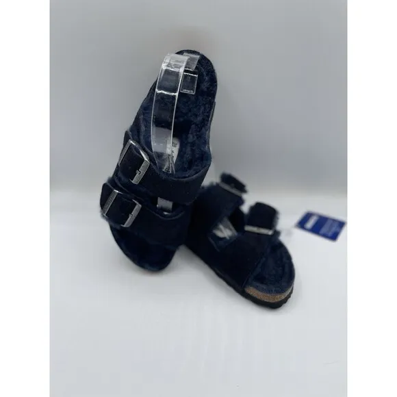 Birkenstock Sandals Arizona Shearling Blue Suede Leather Vacay Shoes Sz 38 US 7