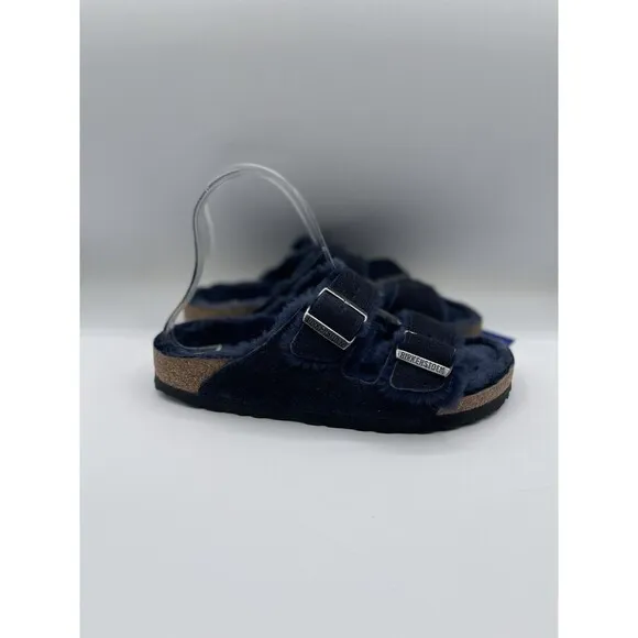 Birkenstock Sandals Arizona Shearling Blue Suede Leather Vacay Shoes Sz 38 US 7