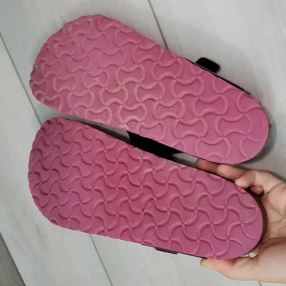 Birkenstock Women Gizeh Leather Black Pink Sandals Flats Birko  shoes sz 7