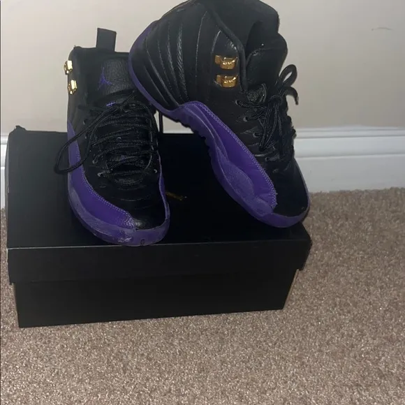 Black and Purple Sneakers with Gold Accents