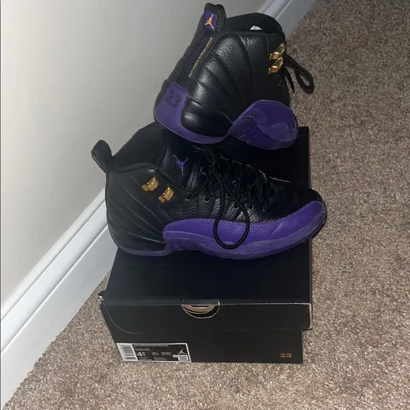 Black and Purple Sneakers with Gold Accents