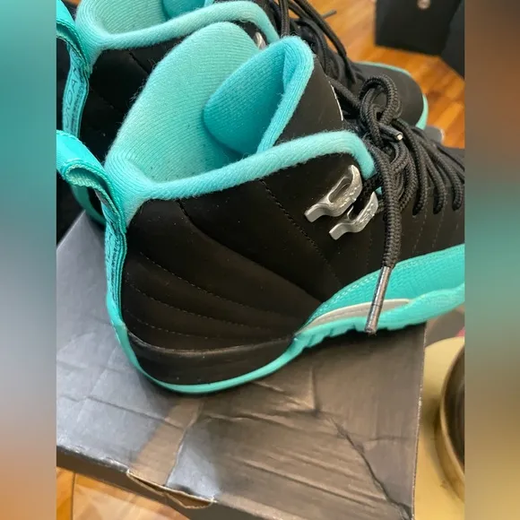 Black and Teal Sneakers with Silver Logo