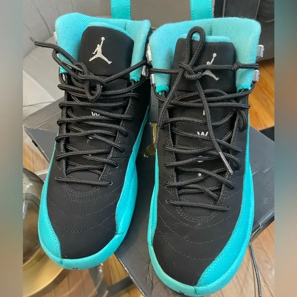 Black and Teal Sneakers with Silver Logo