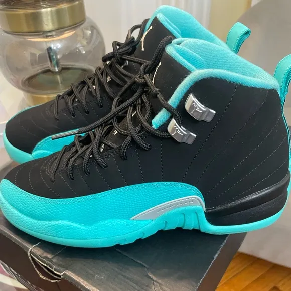 Black and Teal Sneakers with Silver Logo