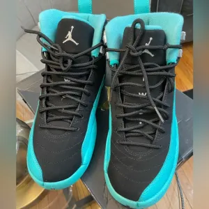 Black and Teal Sneakers with Silver Logo