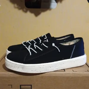Black and White Low-Top Sneakers with Canvas Upper