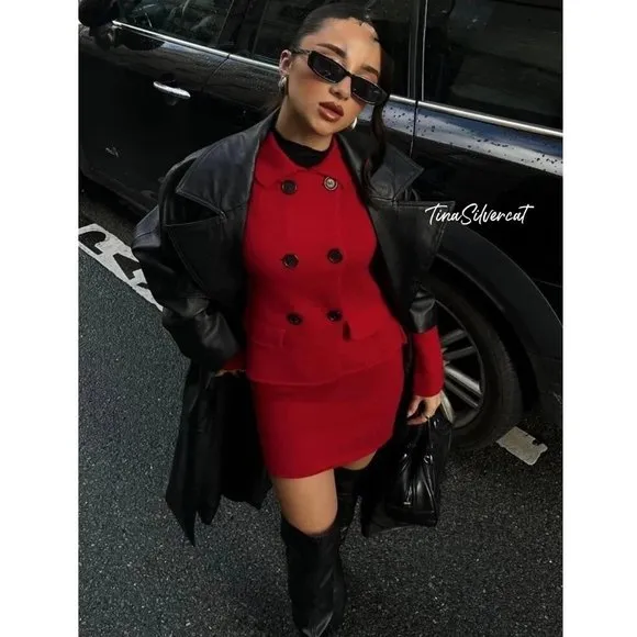 BLOGGER'S FAVE! Zara Red Wool Blazer Jacket NWT