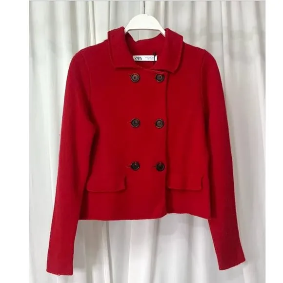 BLOGGER'S FAVE! Zara Red Wool Blazer Jacket NWT