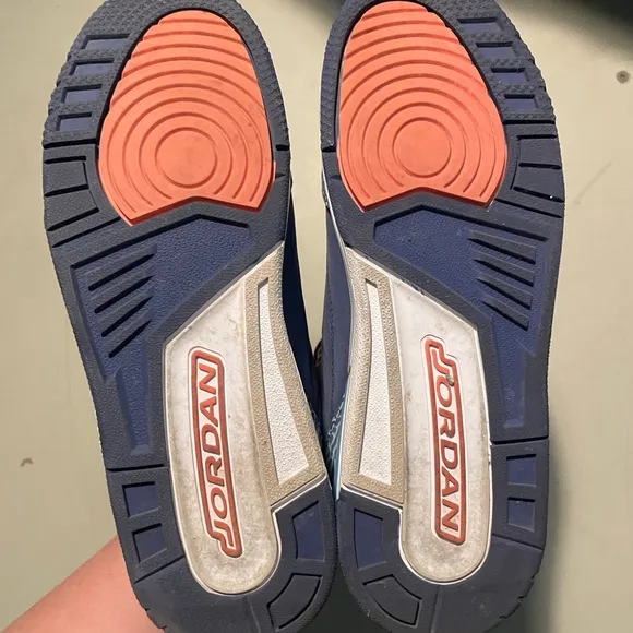 Blue and Orange Jordan retro 5 Sneakers with Patterned Accents
