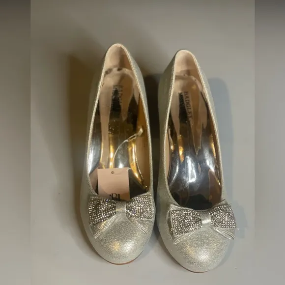 BNIB, Badgley Mischka Girls' Sparkle Studded Bow Dress Shoes, Girls 5, princess