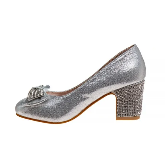 BNIB, Badgley Mischka Girls' Sparkle Studded Bow Dress Shoes, Girls 5, princess