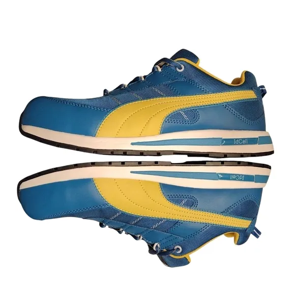 BNWOT PUMA® Safety Kickflip Low SD Composite Toe Shoe, 12, Blue/White/Yellow