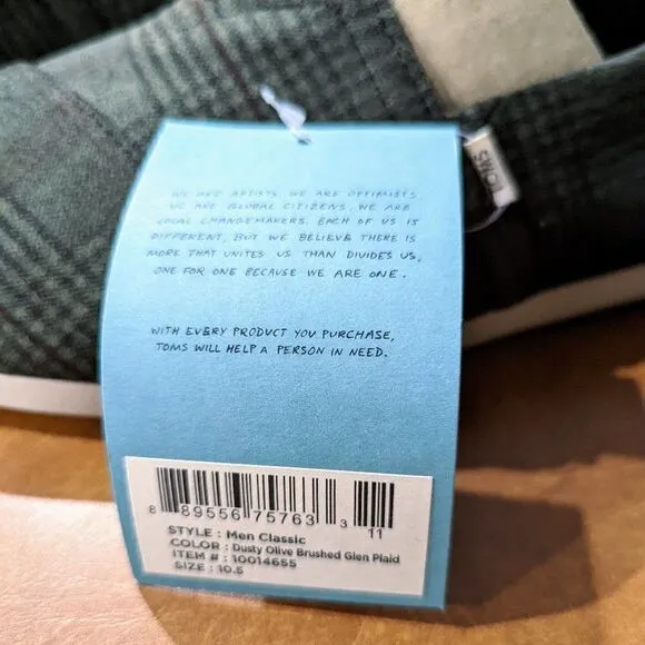 Bnwt!!!Toms shoes dusty olive brushed glen plaid