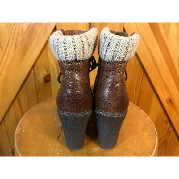 B.O.C Size 6.5 Brown Leather Slip on Tie Wedge Bootie Boots