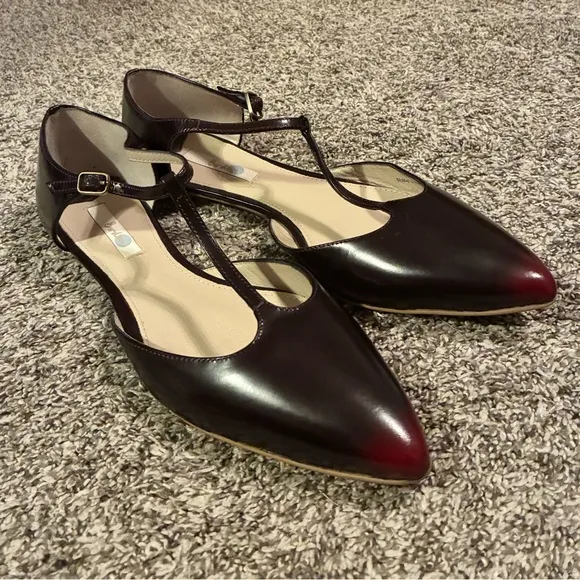 Boden Leather Point Toe Bar Flatts D’Orsay Neutral Dress Shoe EU 41 US 9.5 India