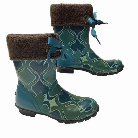 BOGS Becca Teal Swirl Print Fleece Lined Mid‎ Calf Boots