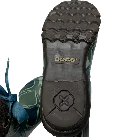 BOGS Becca Teal Swirl Print Fleece Lined Mid‎ Calf Boots
