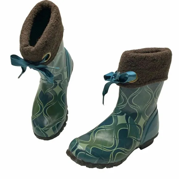 BOGS Becca Teal Swirl Print Fleece Lined Mid‎ Calf Boots