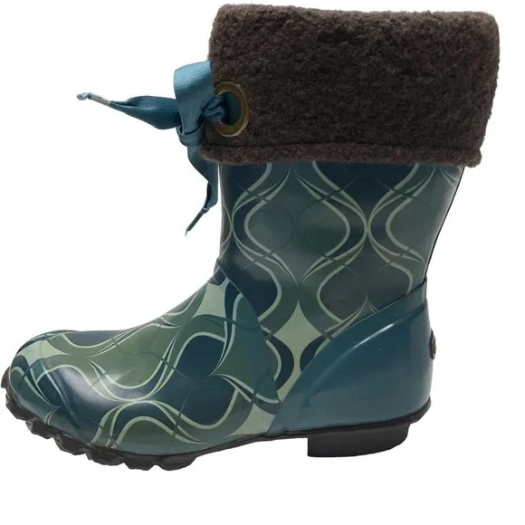BOGS Becca Teal Swirl Print Fleece Lined Mid‎ Calf Boots