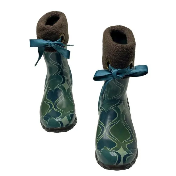 BOGS Becca Teal Swirl Print Fleece Lined Mid‎ Calf Boots
