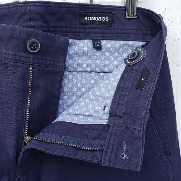 Bonobos Stretch Organic Cotton Chinos Navy Blue Mens Pants Sz 29/32 Slim Fit