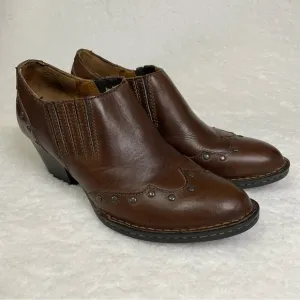 Born Boots Women's 7 Brown Leather Booties Tour Ankle Western Studded