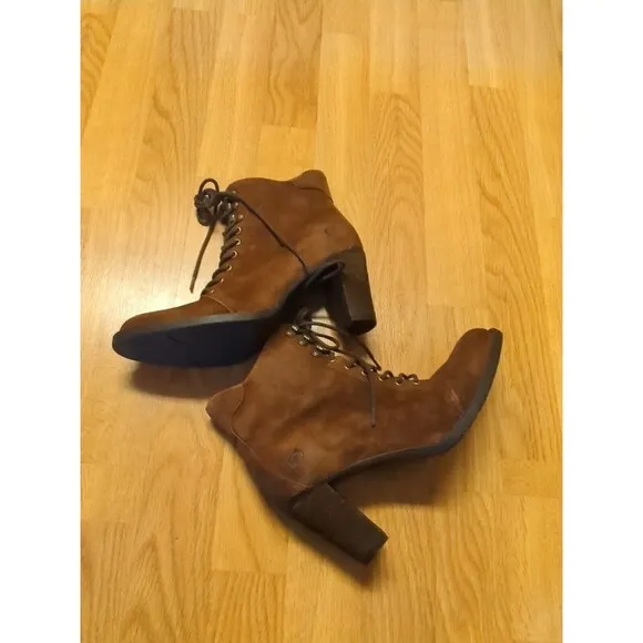 Born Gosford Boots Womens 8.5 M Brown Suede Lace Up Tie Heel F55326