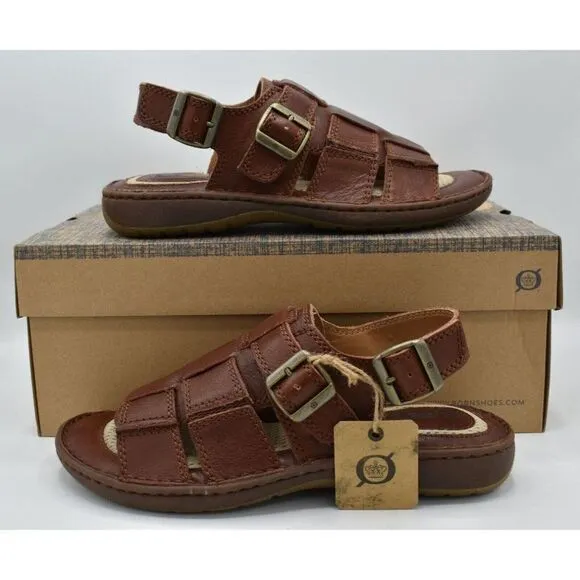 Born Mens Size 12 Miguel Full Grain Leather Dark Tan Bourban Sandals Shoes