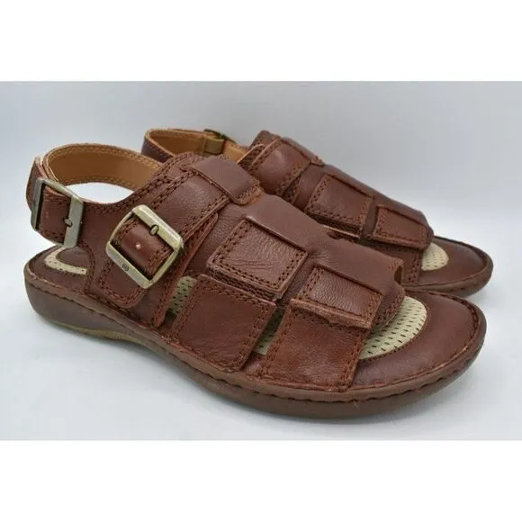 Born Mens Size 12 Miguel Full Grain Leather Dark Tan Bourban Sandals Shoes