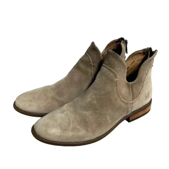 Born Suede Ankle Boots, Size 6.5 / 37, Tan Natural Booties, Born Arula Shoes