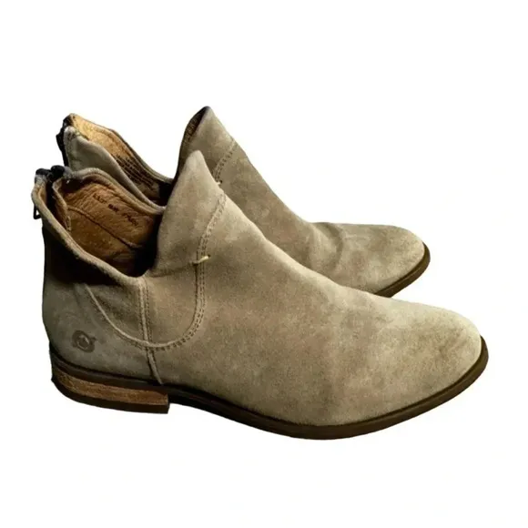 Born Suede Ankle Boots, Size 6.5 / 37, Tan Natural Booties, Born Arula Shoes