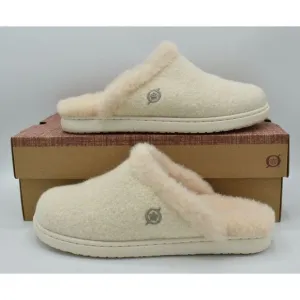 Born Womens Size 7 Zoe White White Wool Combo Open Back Clogs Slippers Shoes
