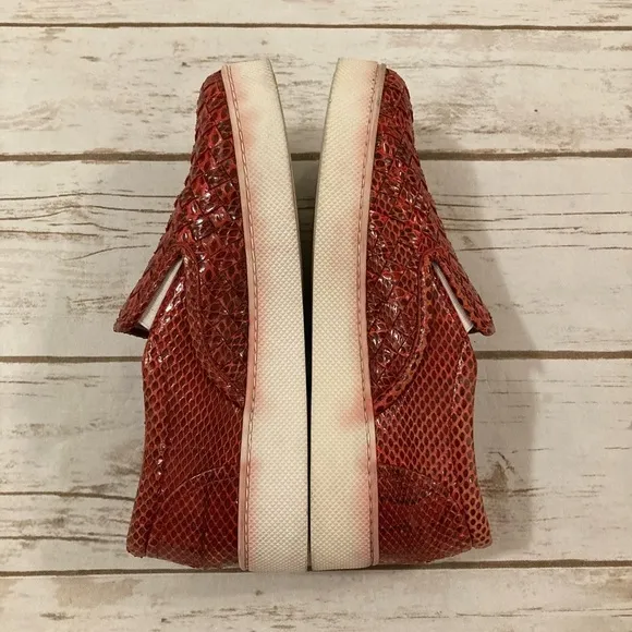 Bottega Veneta Red Woven Python slip on sneakers