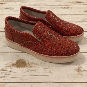 Bottega Veneta Red Woven Python slip on sneakers