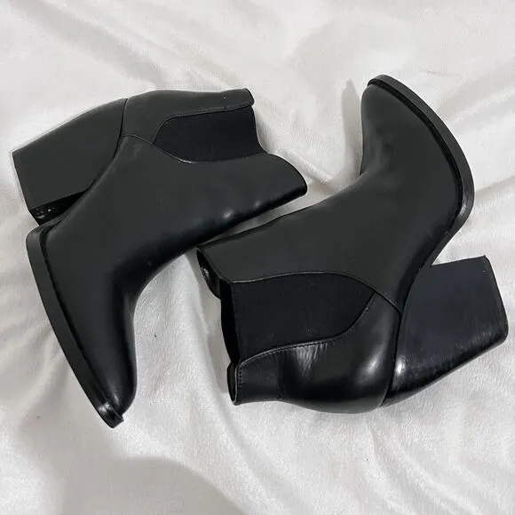BP Lex Black Leather Pointed Ankle Boots Size 7.5 Minimalist Preppy Bootie City