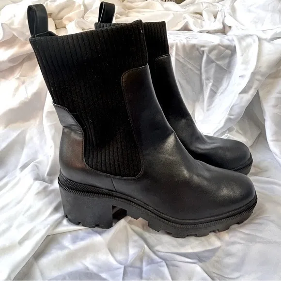 BP NWOB Black With Black Cloth Combat Moto Boots- Size 8