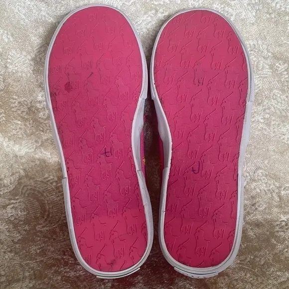 Brand New Polo Ralph Lauren Girls Pink Multicolor Pony Canvas Slip On Sneakers