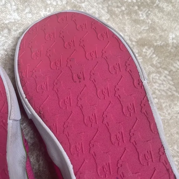 Brand New Polo Ralph Lauren Girls Pink Multicolor Pony Canvas Slip On Sneakers