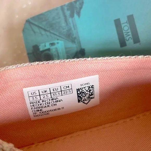Brand New Toms Girls Rose Cloud Twill Glimmer Slip On Sneakers Metallic Shimmer