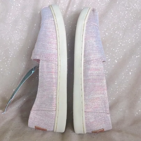 Brand New Toms Girls Rose Cloud Twill Glimmer Slip On Sneakers Metallic Shimmer