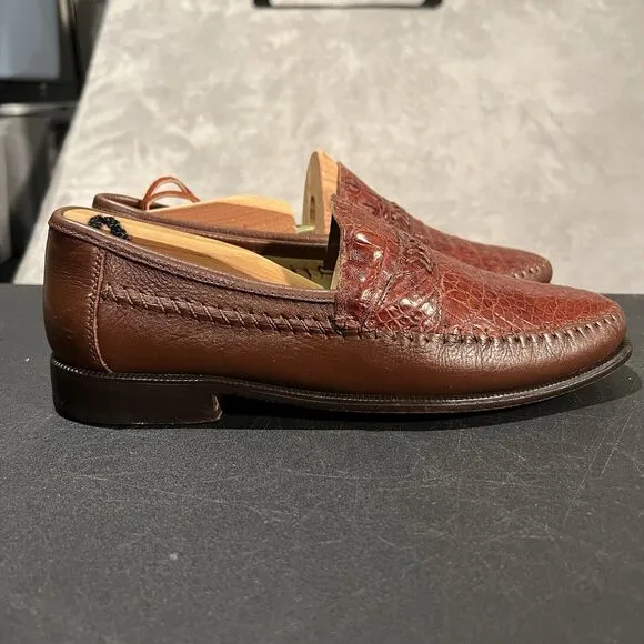 Brass Boot Loafers Men's 9 M Brown Leather Genuine Caiman Alligator