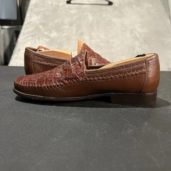 Brass Boot Loafers Men's 9 M Brown Leather Genuine Caiman Alligator